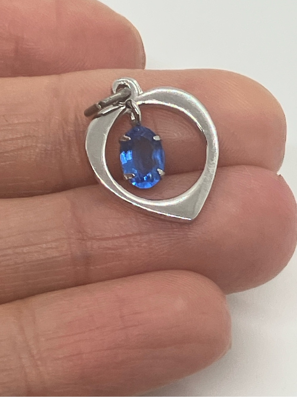 Vtg 925 Sterling Silver Oval Heart Blue Glass October Birthstone Dangle Charm